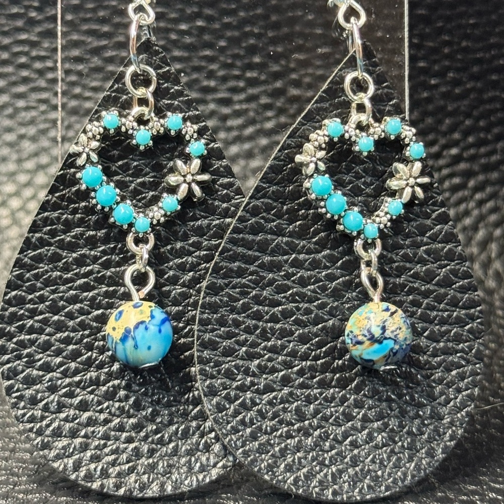 Black and Blue Heart Teardrop Earrings